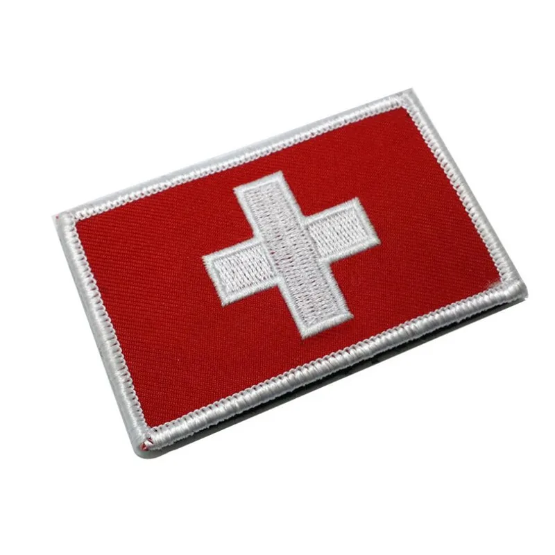 Parche bordado 3D de la bandera de Suiza, rojo, blanco, coser en la ropa, brazalete, mochila, pegatina, aplique DIY, 8CM X 5CM