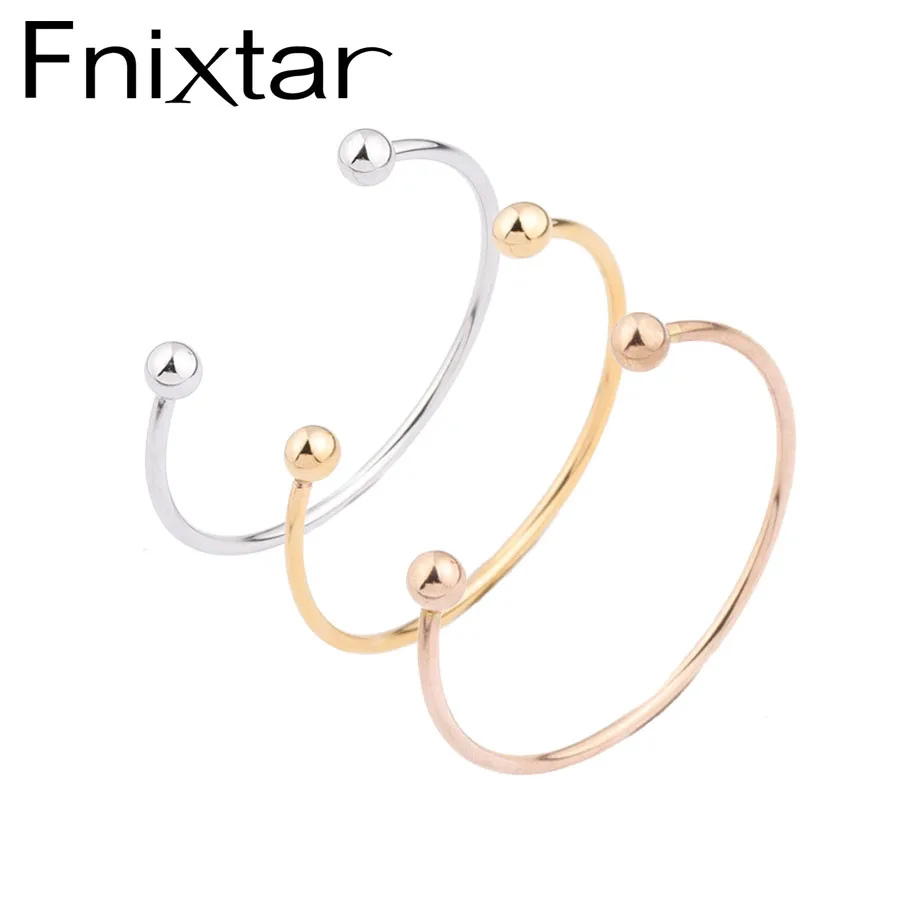 Fnixtar Stainless Steel Ball Cuff Bangles Ball End Screws Off For Beads Charms DIY 3mm Thickness Inner Dia 60mm50piece/lot