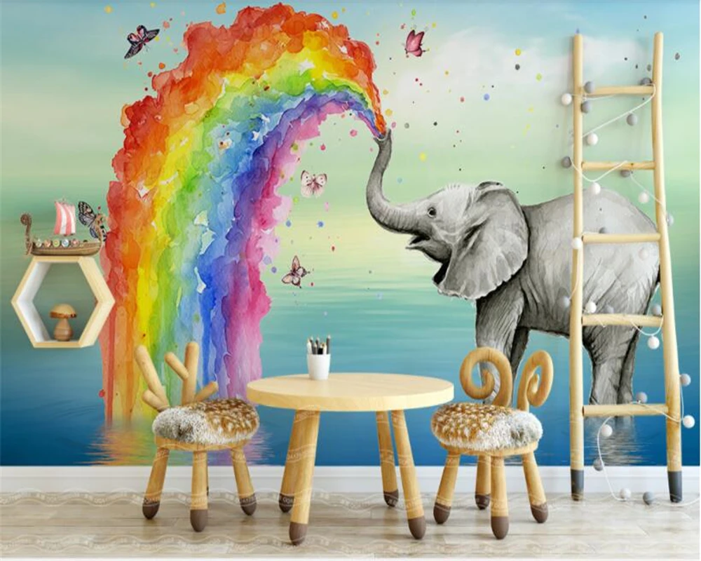 beibehang  wallpaper Simple lovely elephant water color children's house background wall papel de parede papier peint bebang