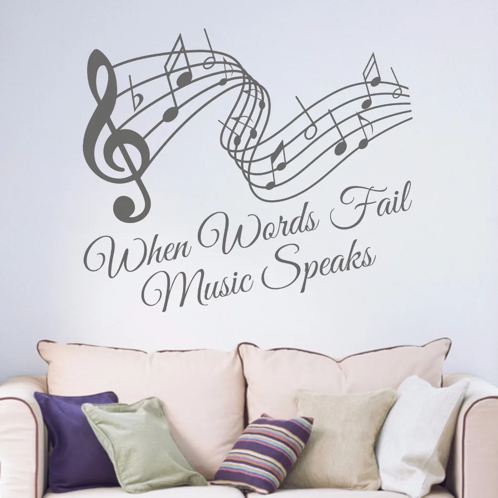 When Words Fail Music Speaks Note Quote Saying Living Room Bedroom Home Decal Window Removable Vinyl Wall Art Decal Sticker B057