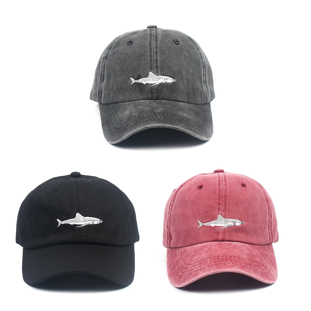 

Women Retro Style Shark Embroidery Cotton Baseball Cap Adjustable Casquette Outdoor Casual Sunshade Hat Casual Unisex Harajuku