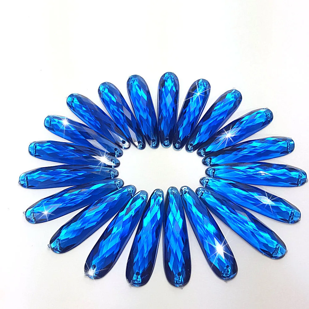 ACRYLIC Royal Blue 9x36mm Rhinestones Drop Pear Stones and Crystals Sew-on Wedding Decoratio Evening Dress Costume Arts Charms