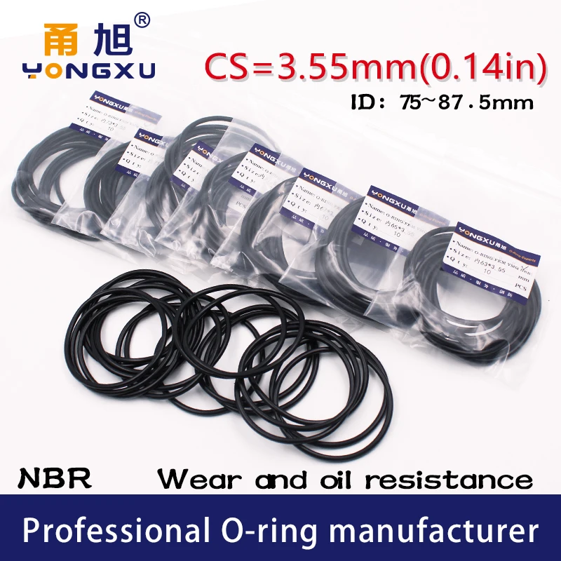 

3PC/lot Rubber Ring NBR Seal O-Ring CS3.55mm ID75/77.5/80/82.5/85/87.5*3.55mm O Ring Seal Gasket Nitrile ORing Oil Resistance