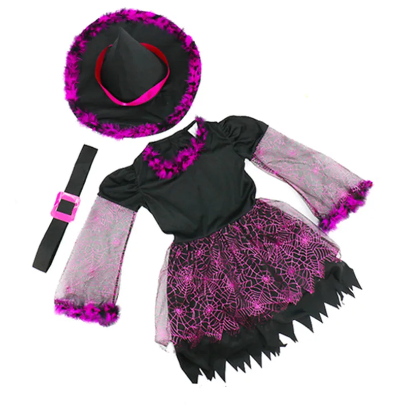 Spider Witch Costume for Kids Girl New Year Halloween Christmas Carnival Children Magician Wizard Cosplay Clothes Dress with Hat
