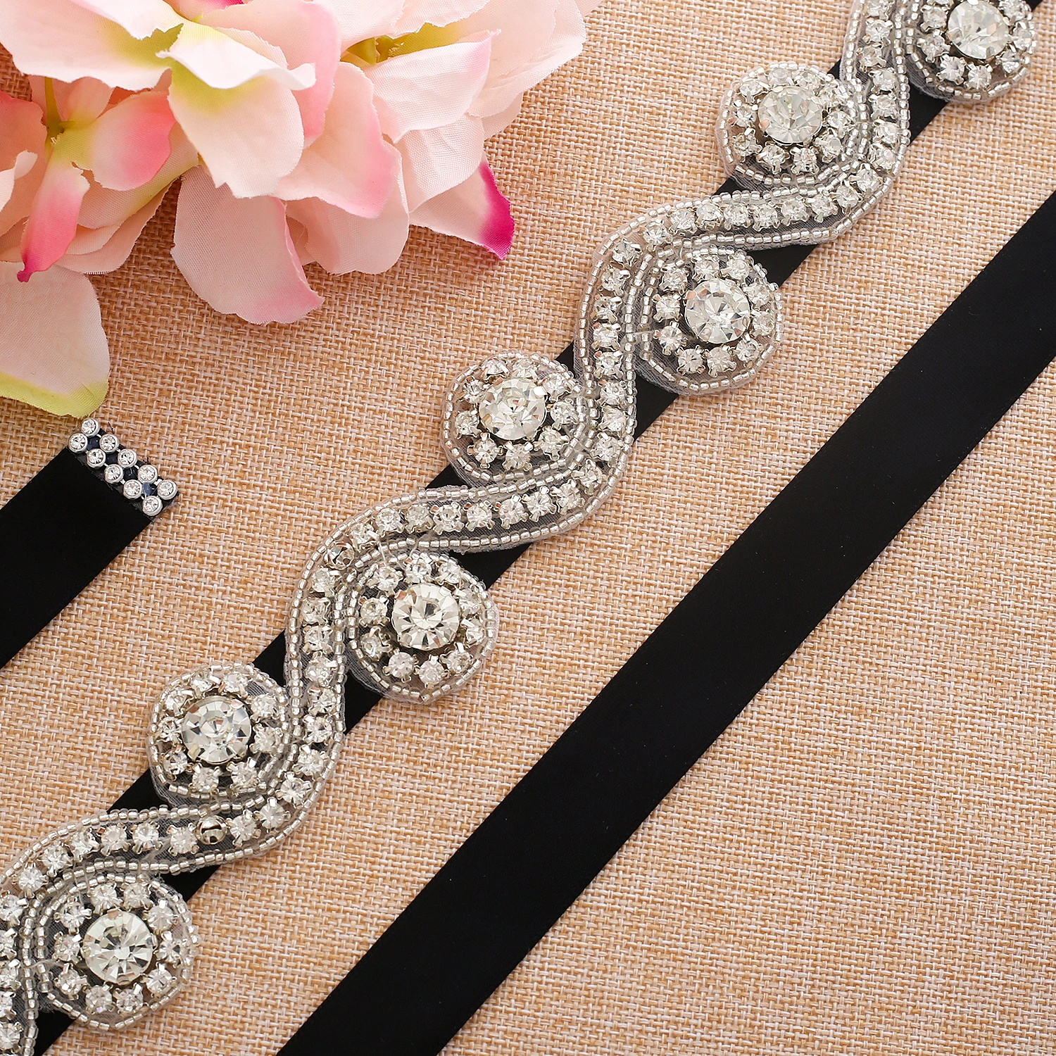 SESTHFAR  Beaded Bridal Belt Crystal Weddind Belt Silver Rhinestone Bridal Sash Belt For Wedding Accessories