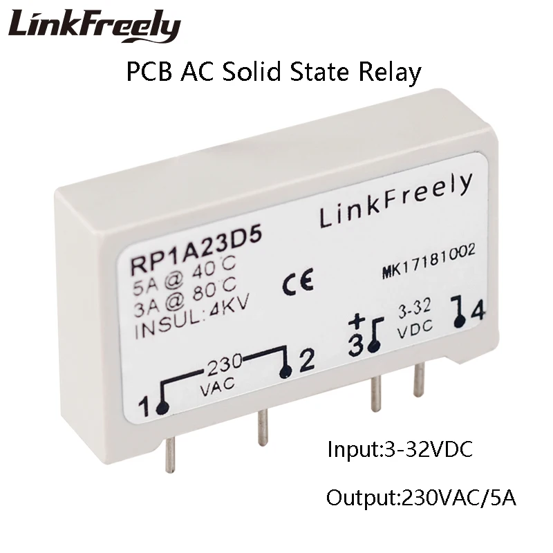 RP1A23D5 1 Phase PCB Solid State Relay 4 Pin DC AC 3V 5V 12V 24V DC Input Output 230VAC 480VAC 3A 5A SSR Relay Switch Module