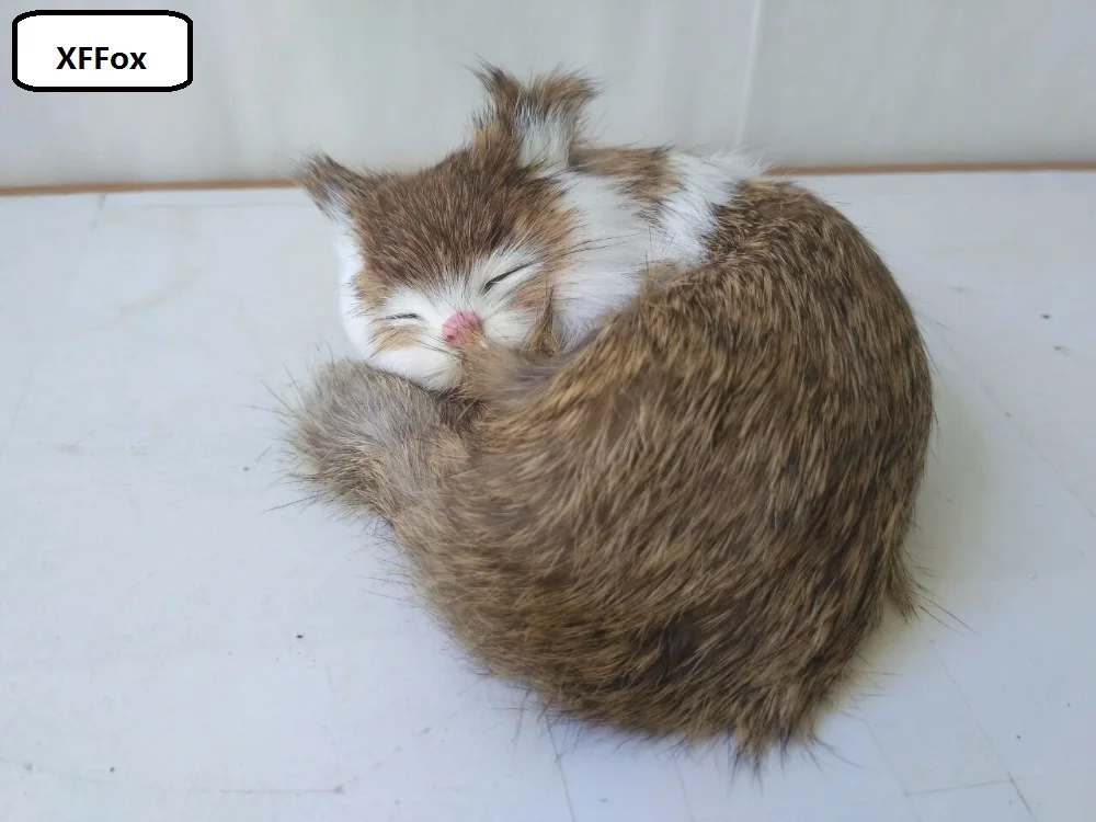 small real life khaki cat model plastic&furs simulation sleeping cat gift about 12x10cm xf1235