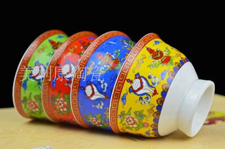 2.8 inch tall ceramic bowl eight auspicious Tibetan Buddhism for Ssangyong tea bowl cup  butter tea bowl