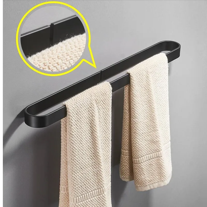 Nail free Solid Aluminum Black Towel Bar Single Towel Rack Bathroom Matte Black Towel Holder 30/40/50/60 cm