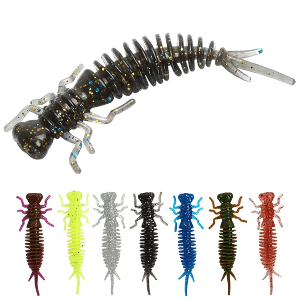 Iscas larva macias de silicone artificial, isca de pesca de minhoca 55mm 75mm 100mm