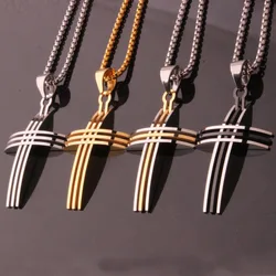 New Arrive Classic Stainless Steel Silver Color/Gold/Black Cross Crucifix New Pendant Men's Necklace Chain 24