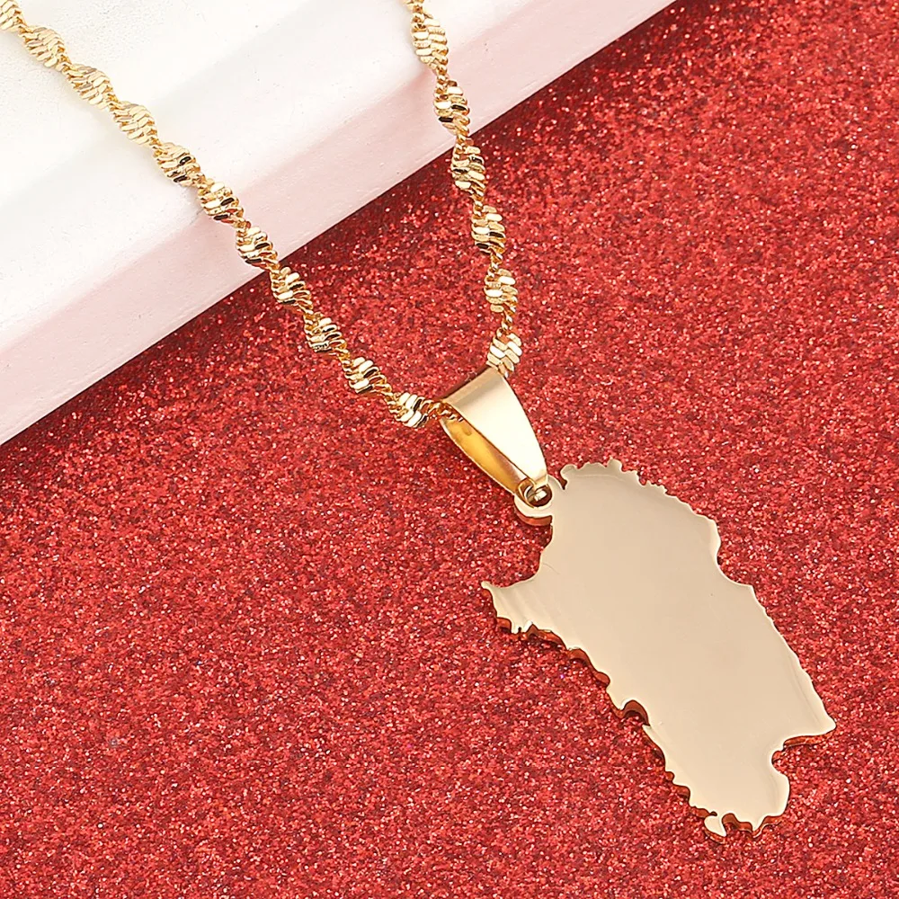 Stainless Steel Italy Sardinia Map Necklace Gold Color Trendy Sardegna Sardaigne Jewelry Gifts