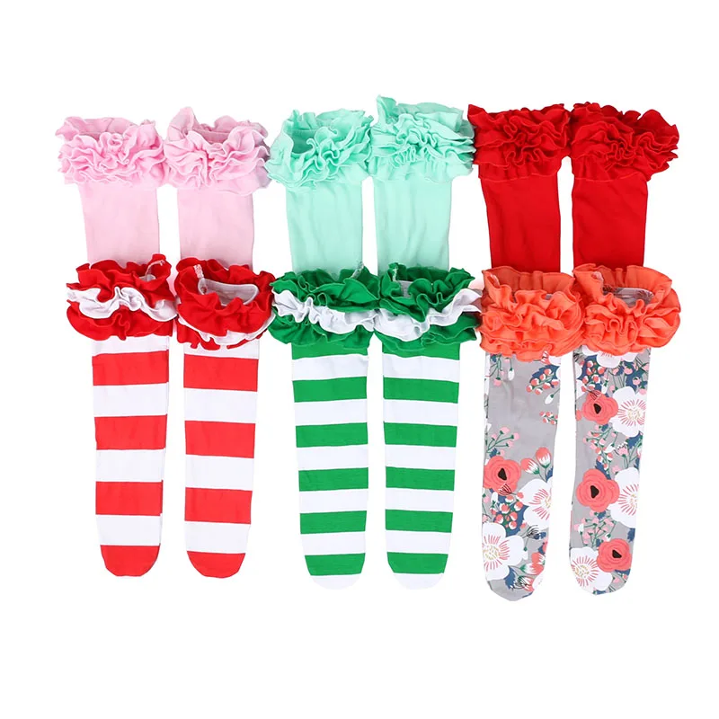 INS Baby Socks Tripple Ruffle Girls Cotton Socks Christmas Children Warm Leg Warmers Fashion Toddler Kids Clothing D0392