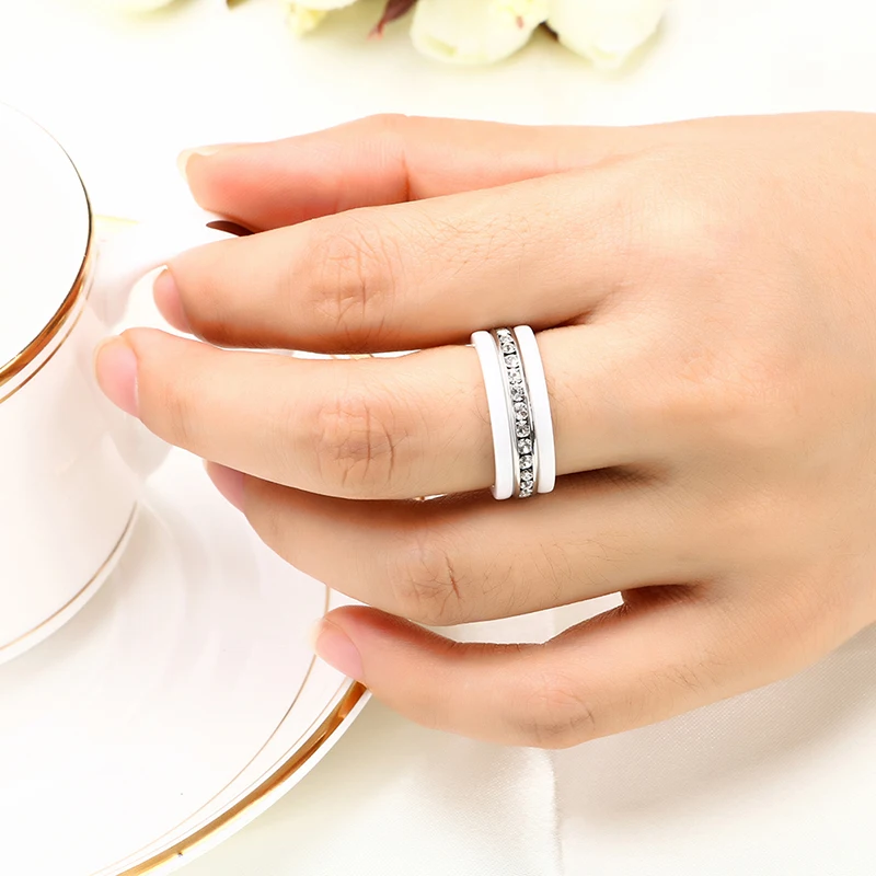 Top Quality Ceramic Ring Jewelry White Ceramic Three In One Discrete Rings Lines White/Black Anillos Brincos Porcelain Schmuck