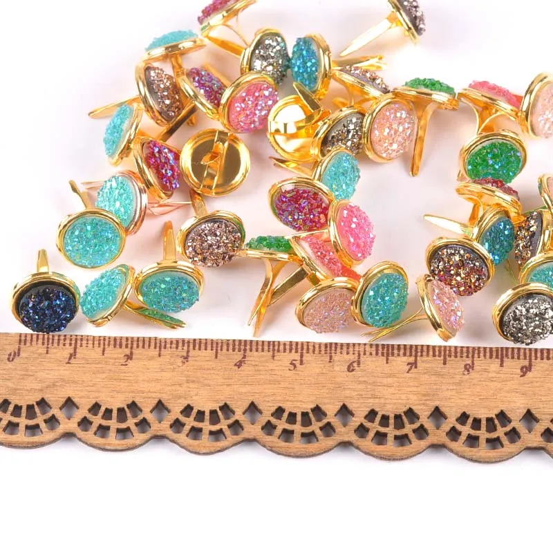 15PCs mix Pattern golden Diy Brads Scrapbooking Embellishment Fastener Brad Metal Crafts Decoration 13x13mm cp2262