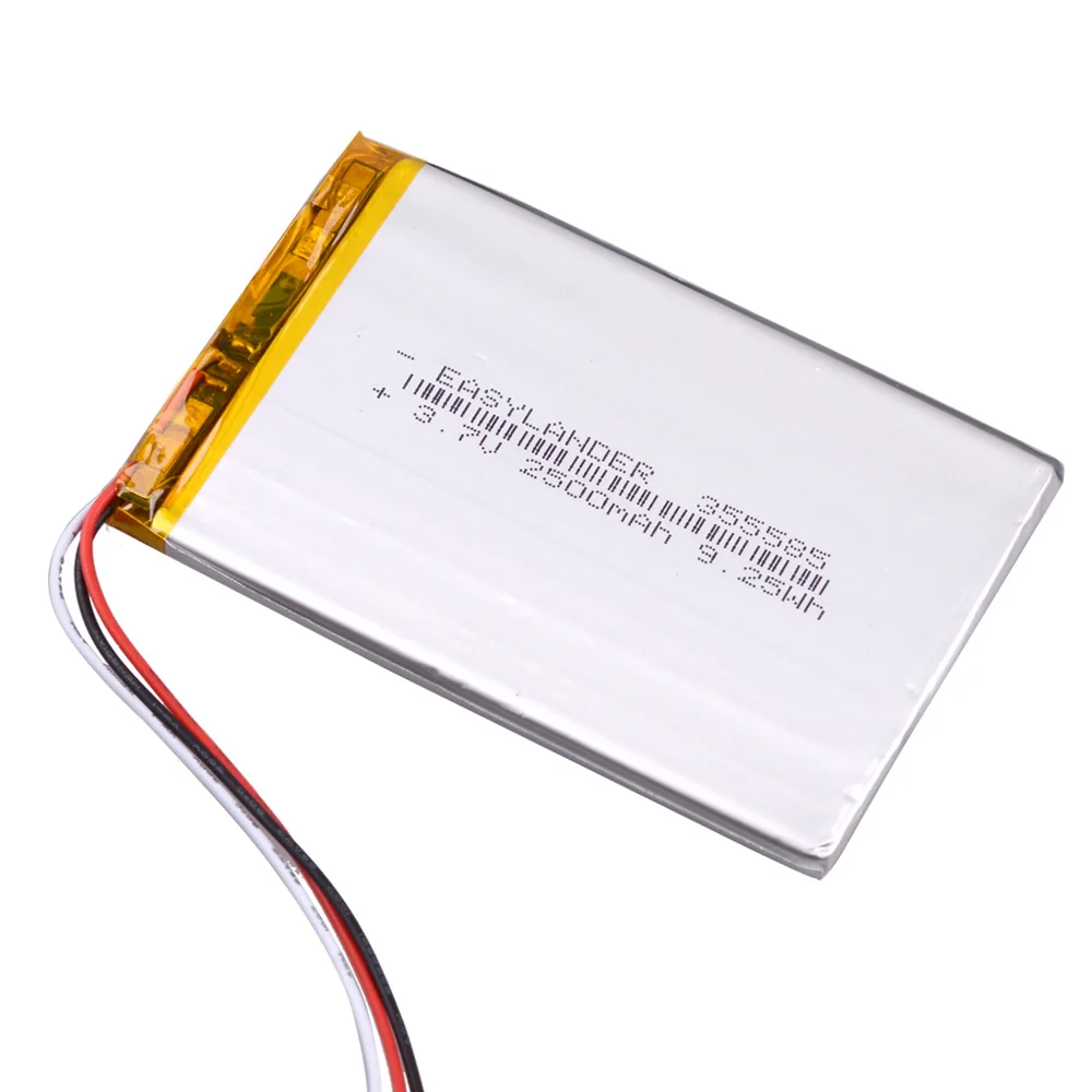 2 Przewody 3 Przewody 355585   3.7V 2500mAh akumulator litowo-jonowy polimerowy do MP4 MP5 DVR głośnik GPS e-book tablet pc