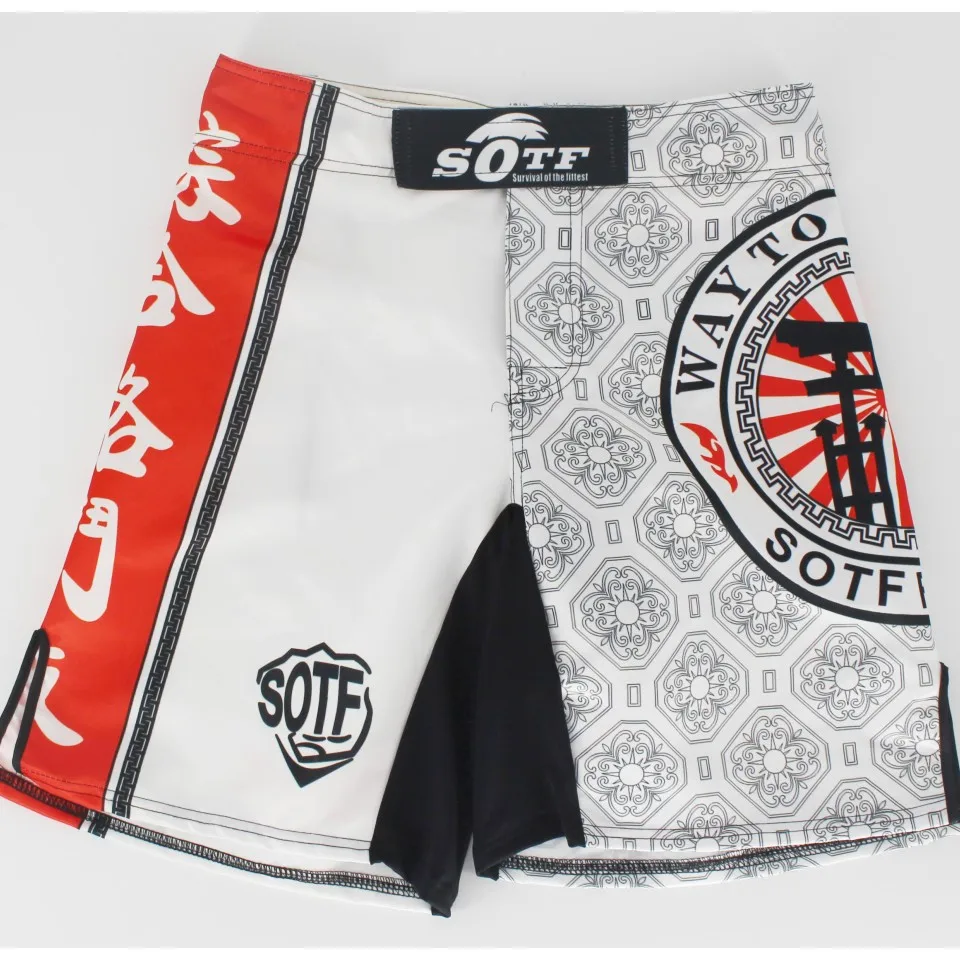 SOTF White Japanese Style Print Ferocious Roar Battle Fitness Shorts mma fight shorts Tiger Muay Thai boxing clothing pretorian