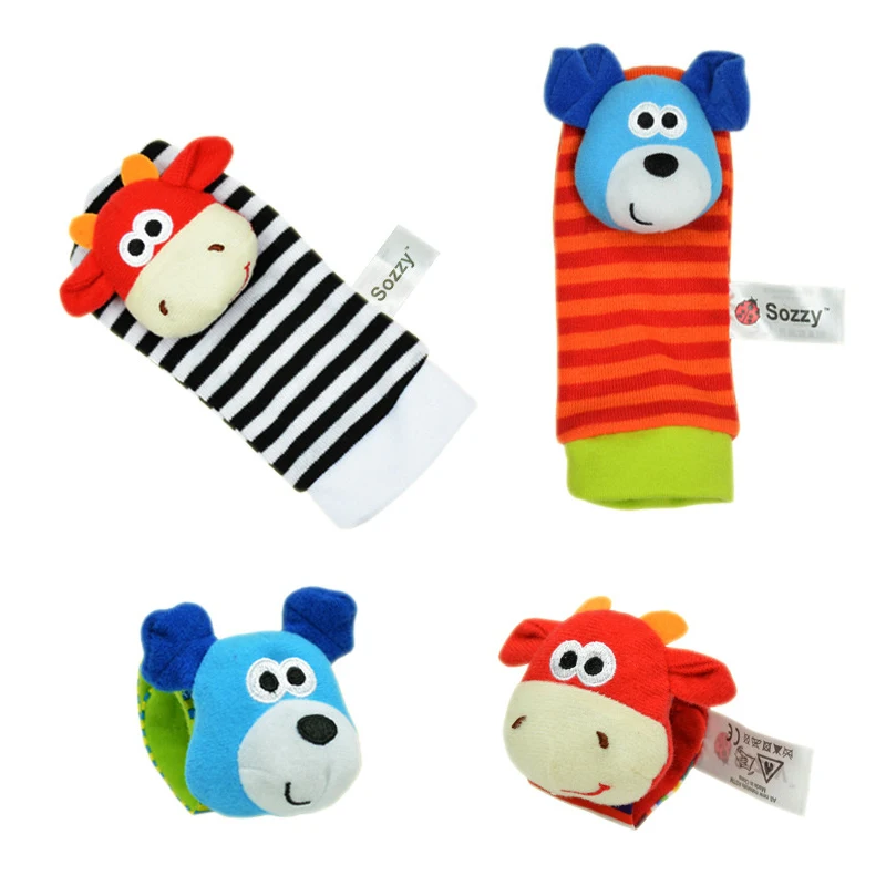 1set Animal Foot Socks Wrist Strap With Rattle Baby Bug Wrist Strap baby socks Baby Toy Baby Rattles Toys