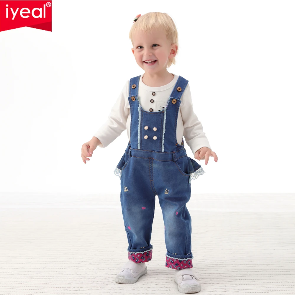 

IYEAL Baby Girl Clothing Spring Bebe Jeans Overalls Lace Rompers Infantil Jumpsuit For Toddler Infant Denim Coveralls