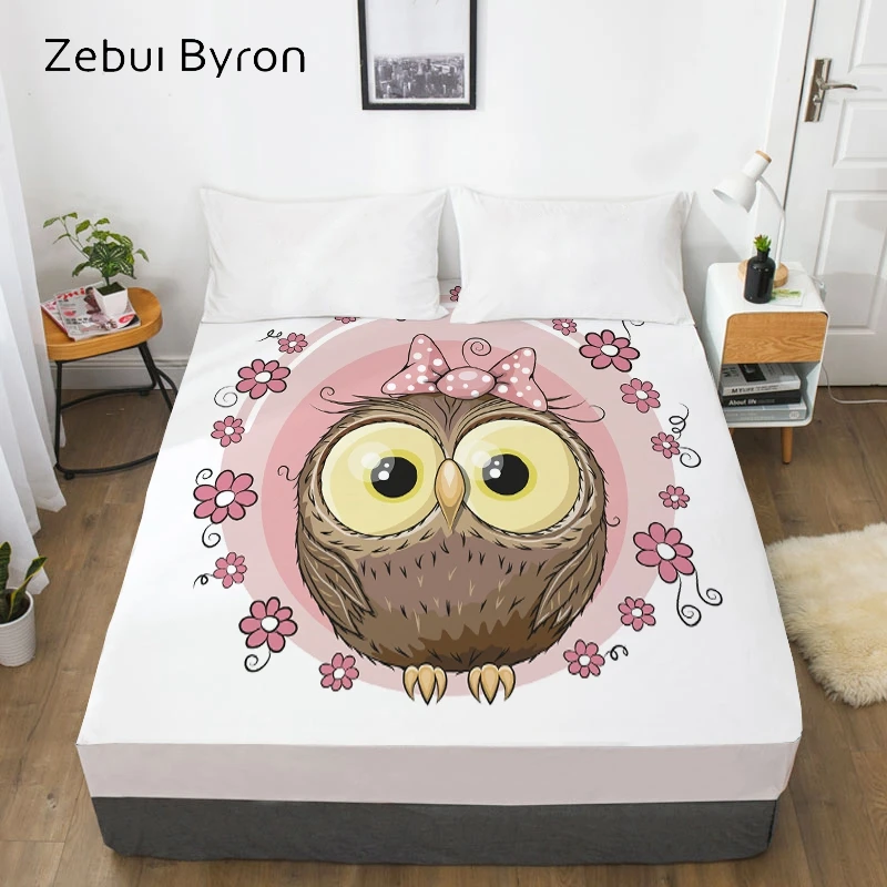 

3D HD Print Cartoon Bed Sheet With Elastic,Cute pink owl Fitted Sheet for Kids/Baby/Child/Boy/Girl,Mattress Cover 160x200