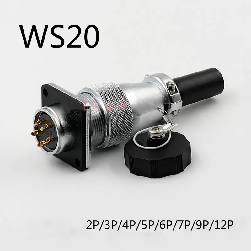 

Chassis Panel Mount Aviation Cable Connector WS20 2-3-4-5-6-7-9-12 Core Metal Connector Square Flange 20mm Plug and Socket