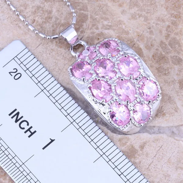 Pink Cubic Zirconia Silver Plated Jewelry Sets Earrings Pendant Ring Size 6 / 7 / 8 / 9 / 10 S0012