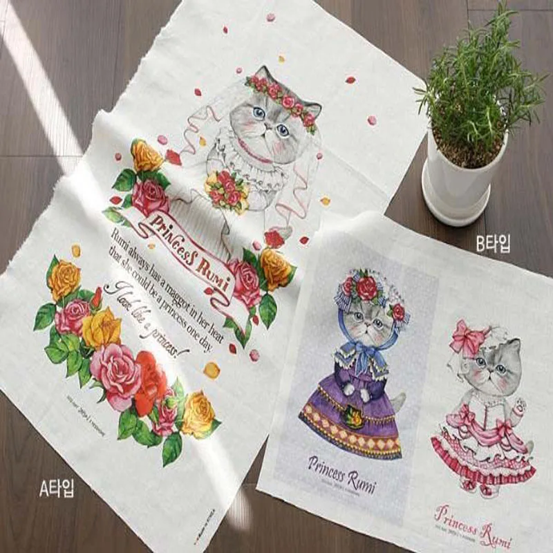 Pretty 130cm*38cm wedding cat cotton fabric, linen/cotton, zakka diy fabric,patchwork rummi cat fabric Home Decor