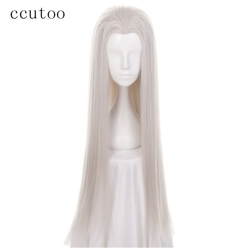 ccutoo Beauty tips 100cm Silver Grey Long Straight Synthetic Hair ancient maple Widow's peak Cosplay Wig Heat Resistance Fiber