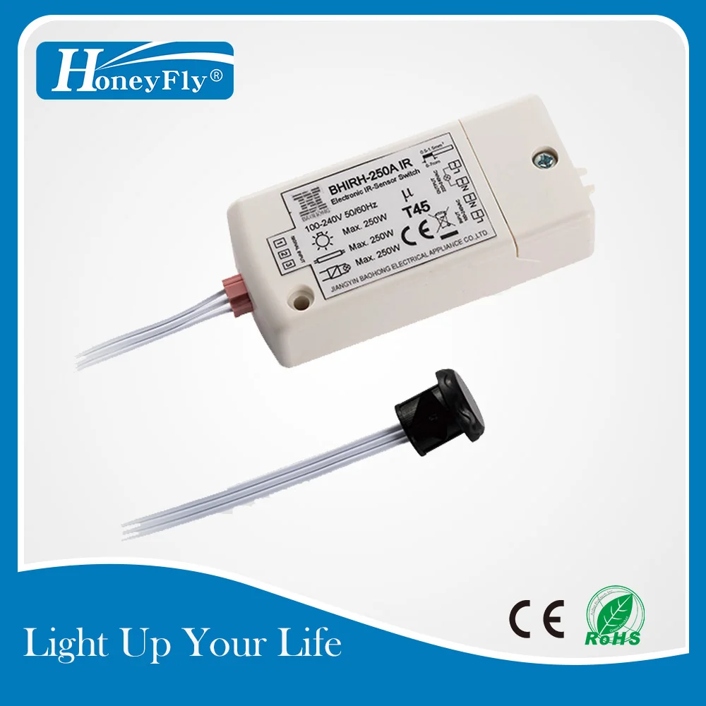 HoneyFly Patented IR Sensor Switch 250W 100-240V (Max.70W For LEDs) Infrared Sensor Switch Motion Auto On/off 5-10CM CE