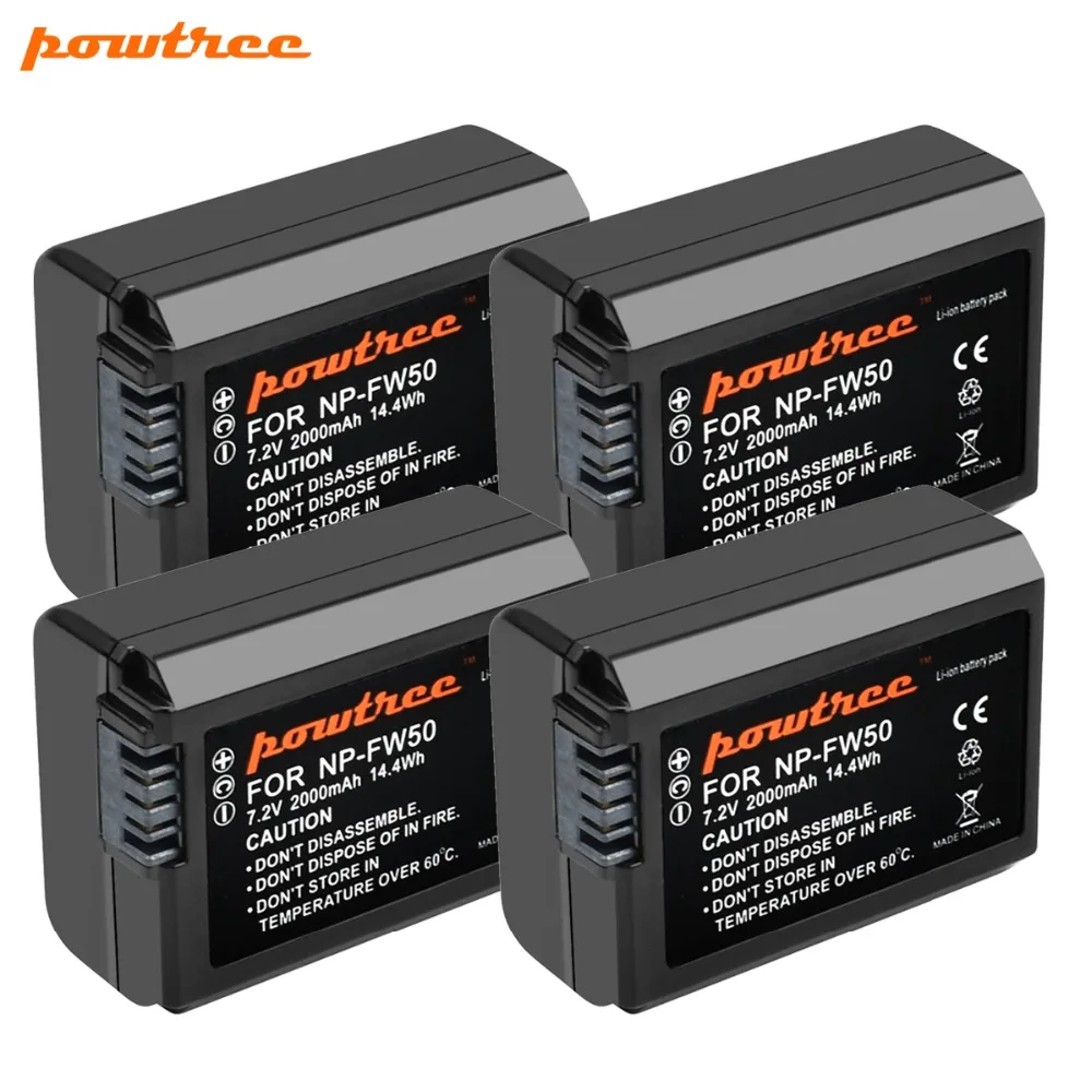 4PCS 2000mAh 7.2V Powtree For Sony  NP FW50 NP-FW50 NPFW50 Camera battery For SLT-A33  SLT-A35  SLT-A37 Alpha 7 a7 7R a7R a3000