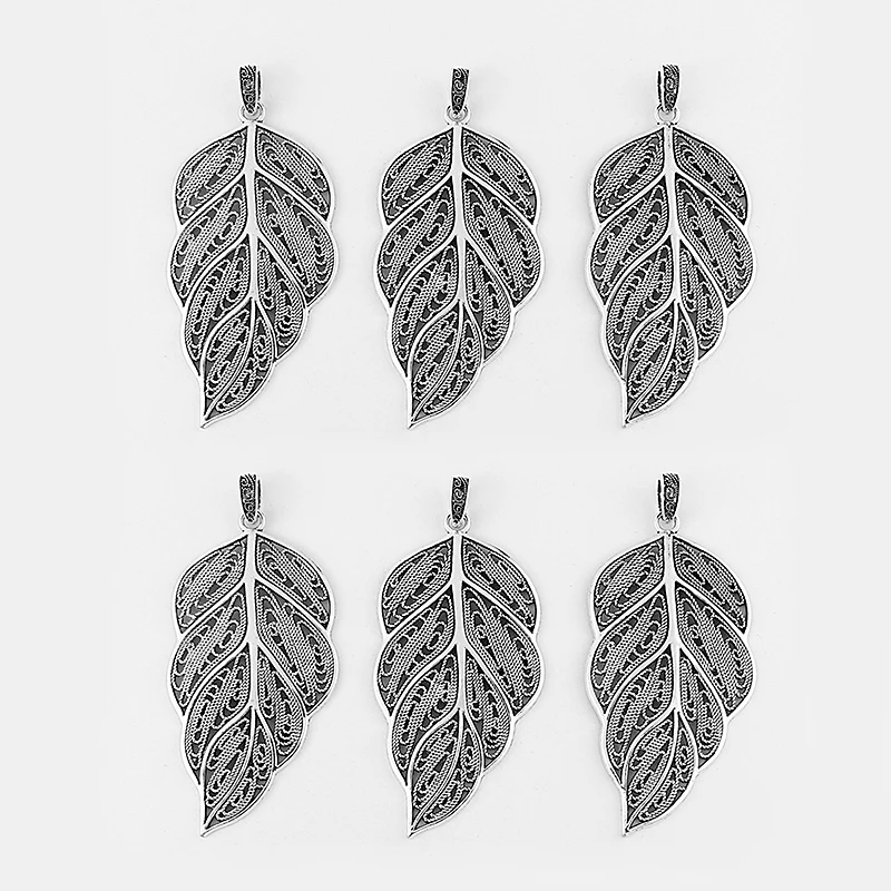 2pcs Large Hollow Filigree Leaves Charms Leaf  Pendants DIY Necklace Jewelry Making Finding 95x46mm