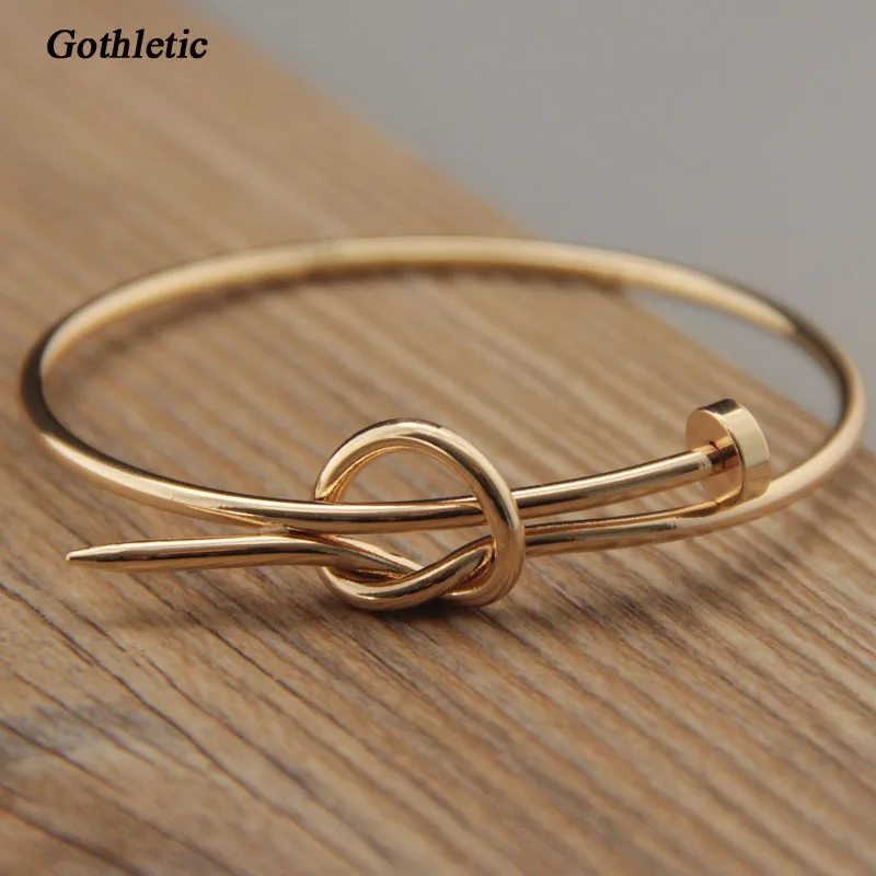 Nail Bracelet for Women Gold-color Twist Bangle Black Knotted Copper Metal Simple Bracelets & Bangles Men Punk Jewelry Unisex