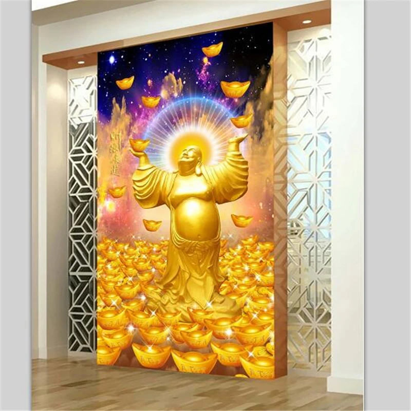 wellyu Custom wallpaper 3D photo mural обои Fortune Fortune Maitreya Buddha Chinese glazed entrance wallpaper 3d papel de parede