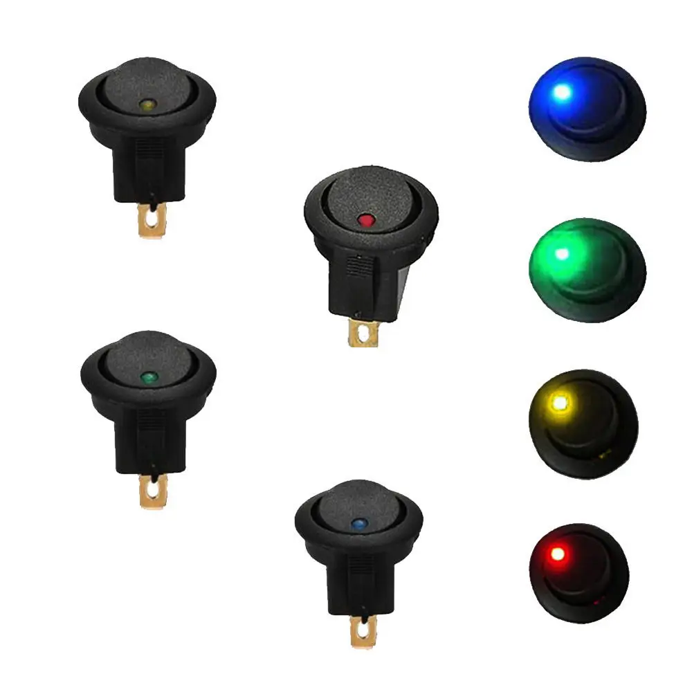 EE support 4PCS 12V Car Auto Boat Round Rocker ON/OFF Toggle Switch Colors Led Dot Light Switch