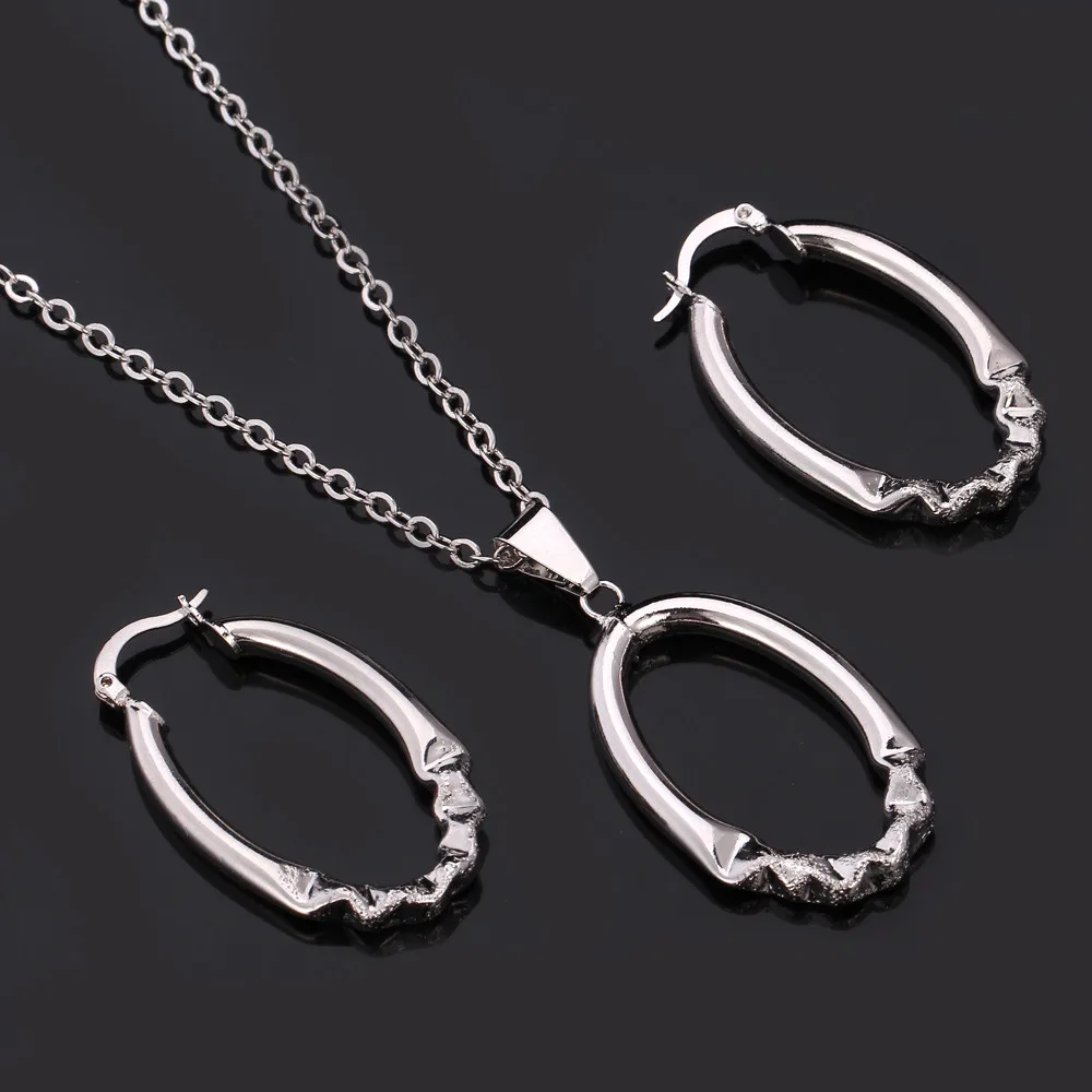 U7 Concise Necklace Set Gold/Silver Color Jewelry Trendy Round Pendant Necklace Earrings Jewelry Sets Women S532