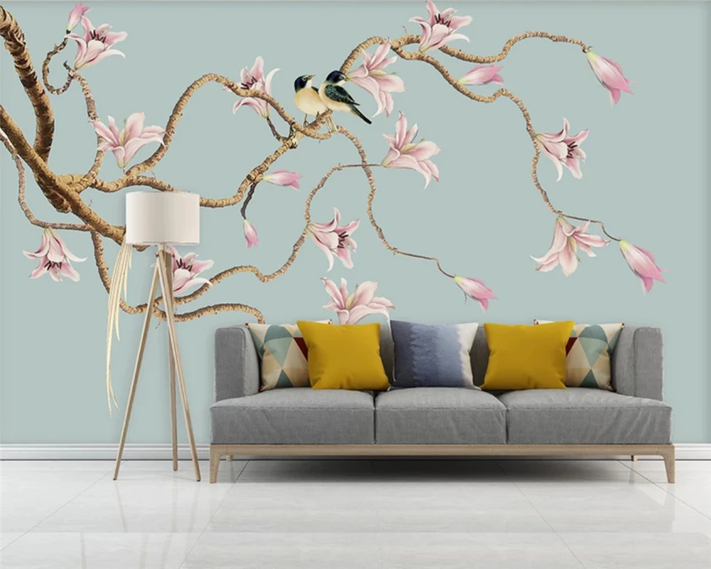 

beibehang Custom wallpaper Chinese style hand-painted flowers and birds hand-painted TV background papel de parede papier peint