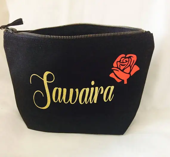 personalized glitter rose wedding bridesmaid bride Make Up makeup comestic Canvas Bags GiftsBridal Party Bags toiletry pouches