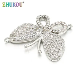 22*27mm Handmade Brass Cubic Zirconia Butterfly Charms Connectors DIY Jewelry Bracelet Necklace Making, Model: VS60