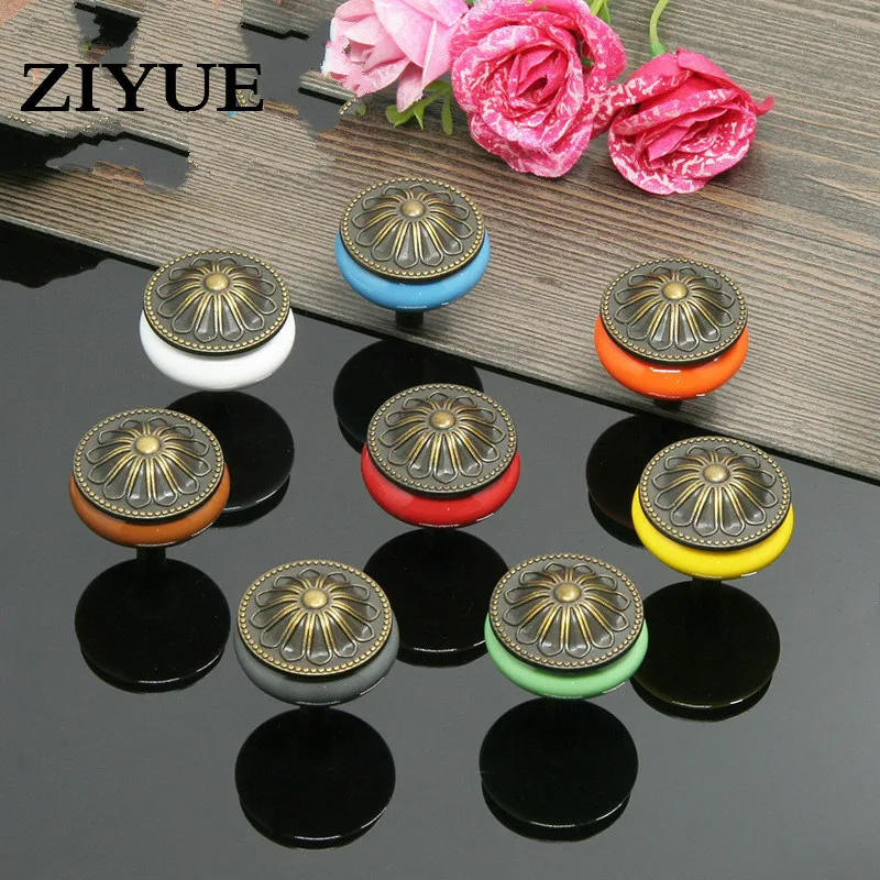 4PCS/Lot Free Shipping Cabinet, Ceramic Handle, Drawer Handle, Classical European Color Single Hole Round Handle