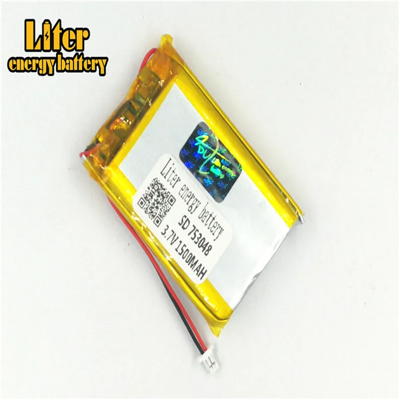 1.0MM 2pin connector 753048 1500mah Rechargeable Li Polymer Battery LiPo Battery e-books GPS PDA MP3 MP4 MP5 small toys