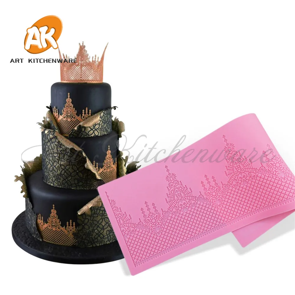 Crown Cake Lace Mat Silicone Mold Fondant Sugar Lace Mat Silicone Cake Mold Moulds Fondant Cake Decorating Tools Bakery Stencil