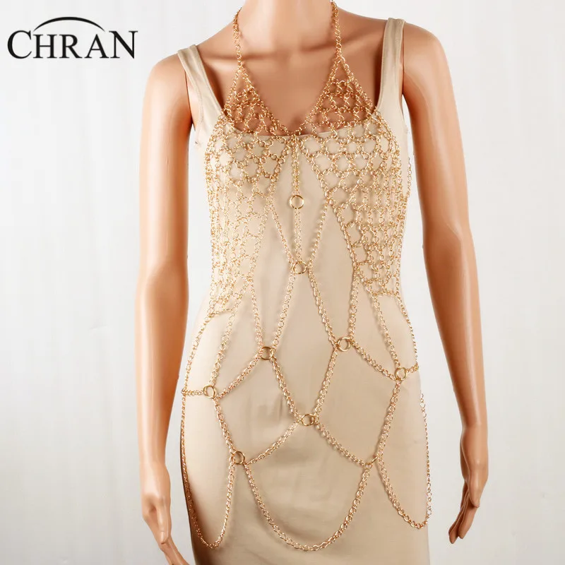 Chran Sexy Chain Halter Bra Beach Chain Jewelry Harness Gold Silver Plated Lingerie Wear Dress Decor Jewelry Gift For Women