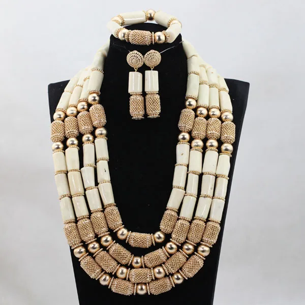 African Wedding Newest Popular Milk White Coral Beads Jewelry sets Bridal Women Beads Necklace Jewelry Set Free Shipping ABH304