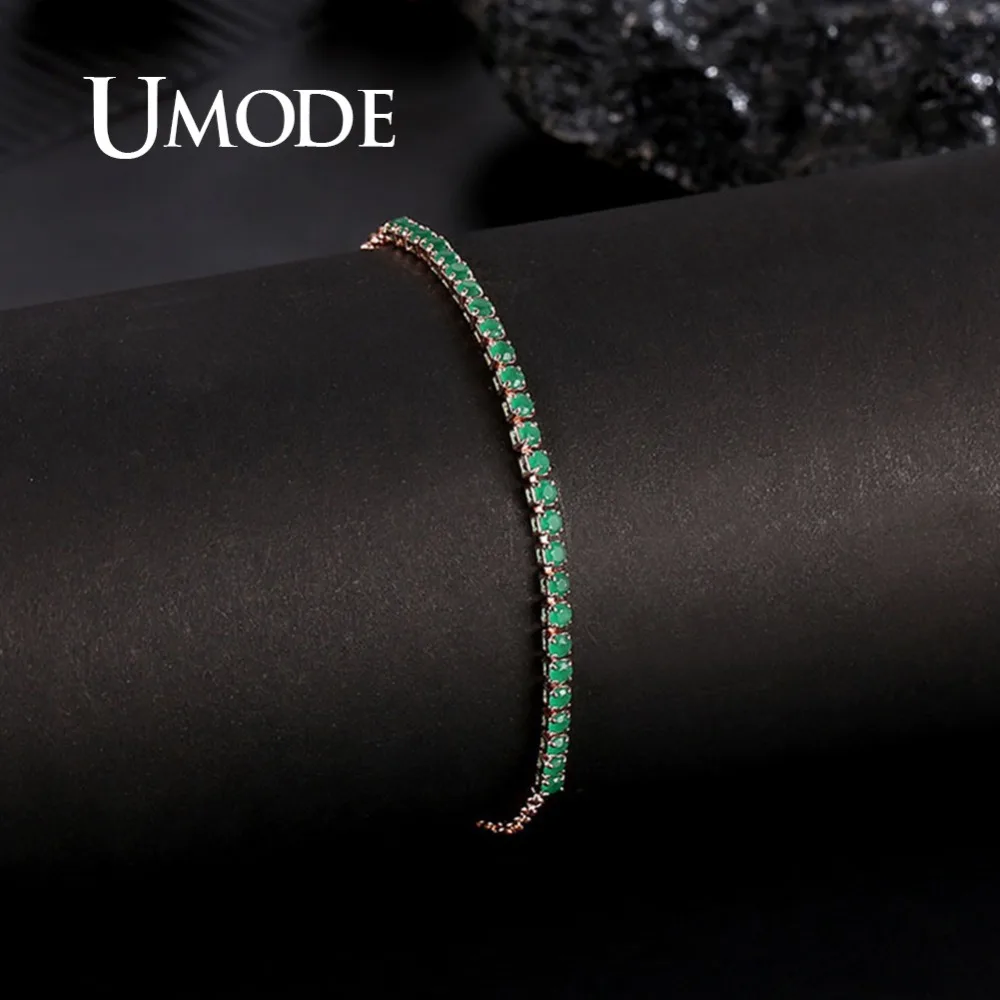 UMODE 6 Colors Fashion Womens Tennis Bracelets Zirconia Link Chain Rose Gold Color Bangles Female Trendy Girls Jewelry UB0128