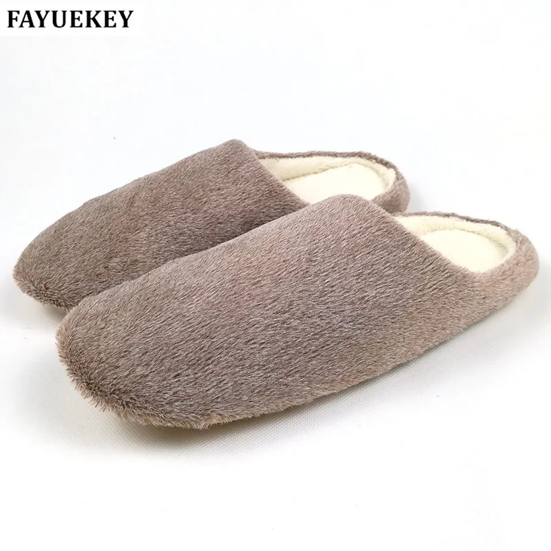 FAYUEKEY 2 Colors New Fashion Soft Sole Autumn Winter Warm Home Cotton Plush Slippers Men Indoor\\ Floor Flat Shoes Boys Gift