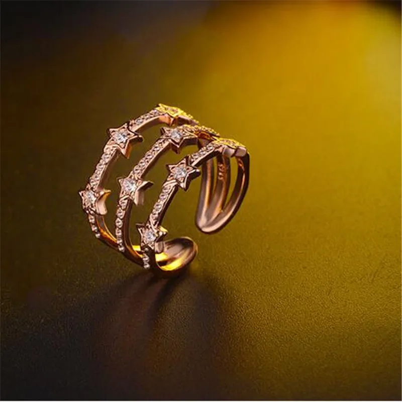 Women's Adjustable 925 Silver Star CZ Ring