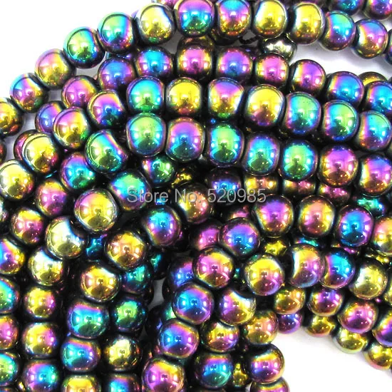 Natural Stone Black/Gold/Rainbow/Silver Plated Hematite round Beads 4 6 8 10 MM 16\