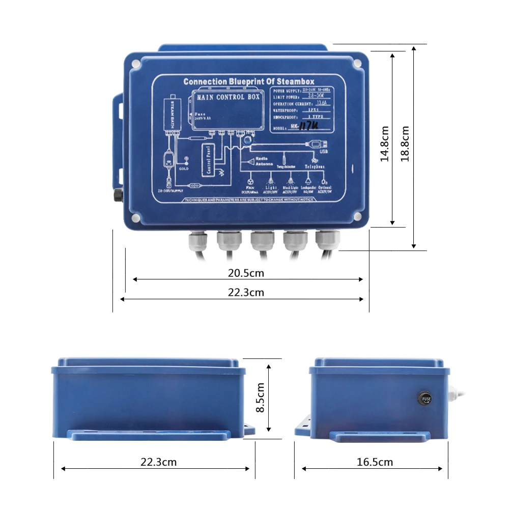 2.8KW IPX5 Bluetooth & MP3 USB Touch Steam Controller Sauna Generator Steam Time Setting & Temperature Sensor AC 220V/110V