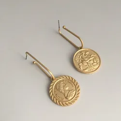 TRENDY EARRINGS GOLD COLOR PLATING COIN MEDALLION DROP EARRING FOR WOMEN GIRL