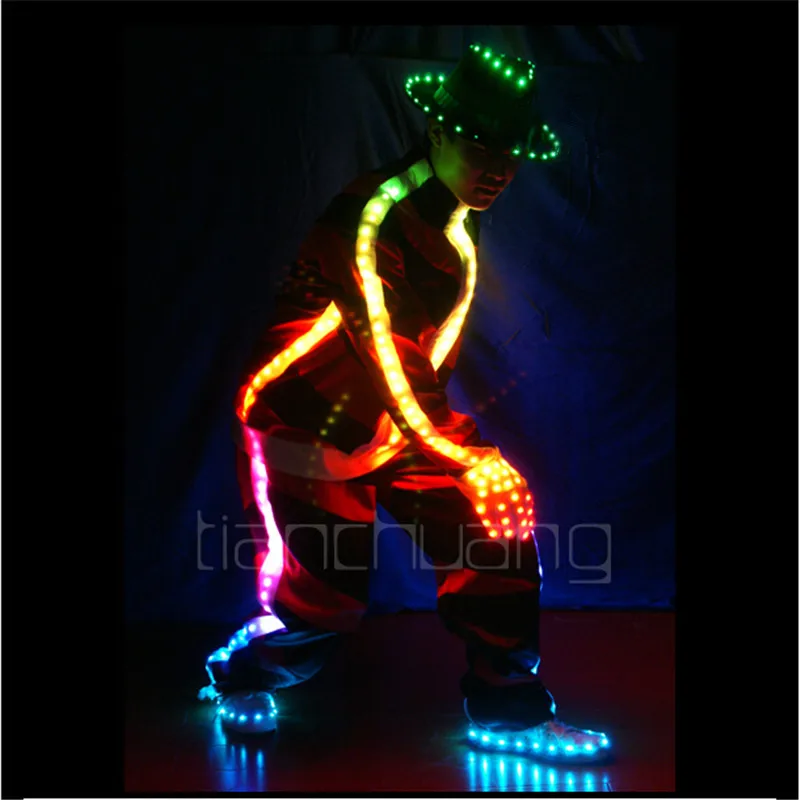 TC-17 Full color LED colorful light costumes party wear ballroom dance Michael MJ Programmable gloves clothes performance bar dj